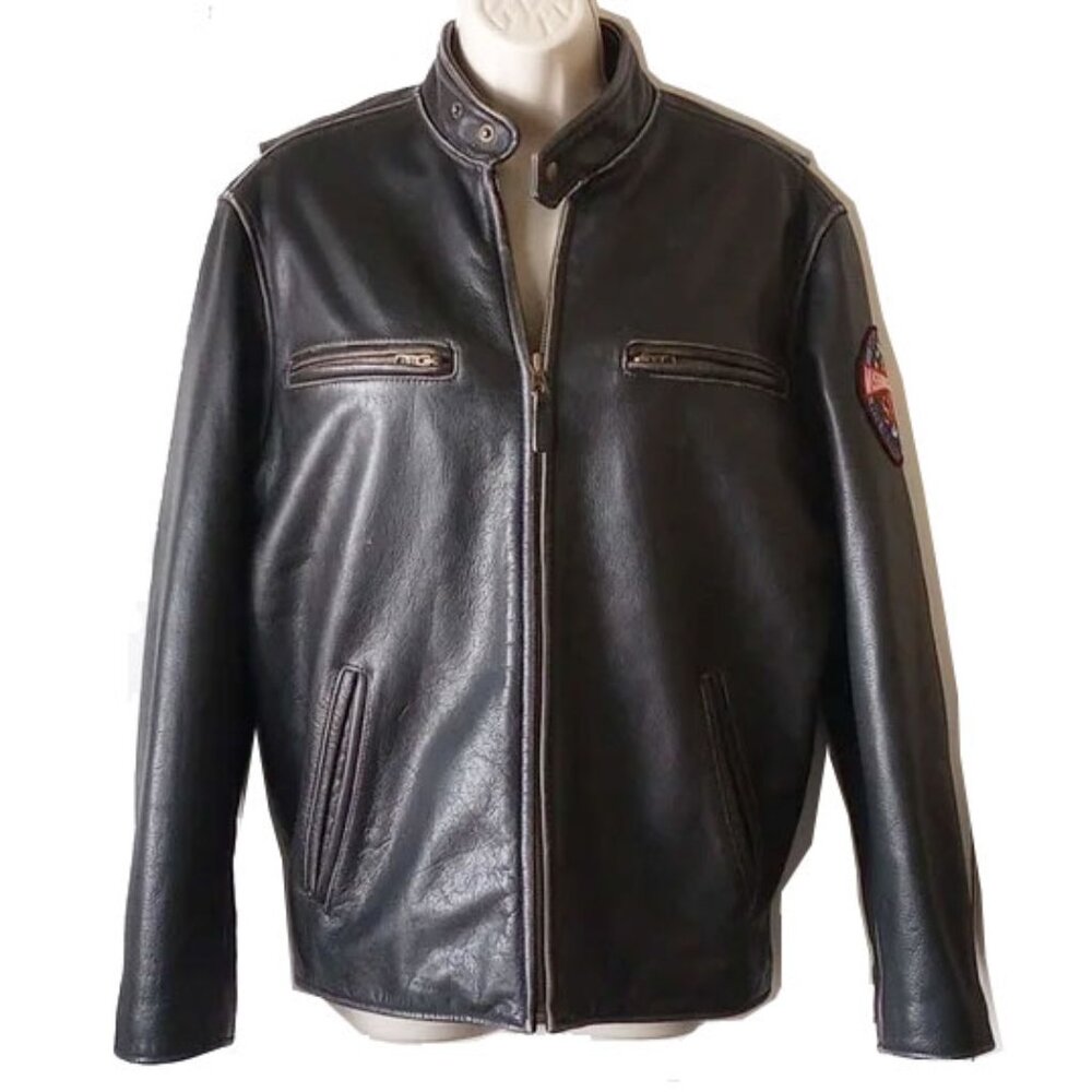 Golden Bear The Lodi Distressed Horsehide Leather Moto Jacket Mission Control